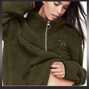 Victoria Secret Pink Hunter Green Sherpa Half Zip Hoodie